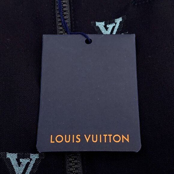 Louis Vuitton Dark Blue Logo Jacquard Wool-Cotton Jacket XS Size W/ Zipper & Lap - Picture 5 of 8